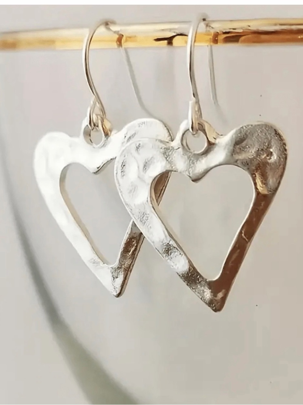 Silver Hammered Heart Dangle Earrings